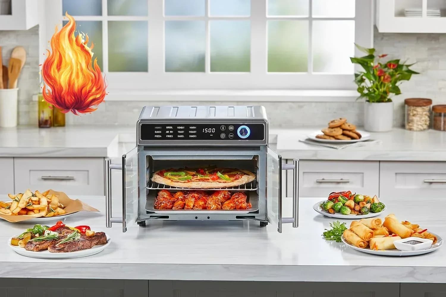 Forno Combinato Friggitrice ad Aria e Tostapane Crisp 'N Bake, Forno a Convezione da Banco 12 in 1, Cuoce Rapidamente, Adatto per una Pizza Intera