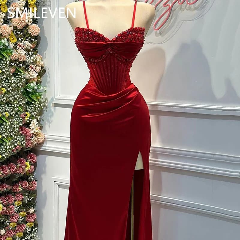 Smileven rosso sexy lucido abito da ballo applique spacco laterale innamorato abiti da festa da sera regalo di compleanno personalizzato 2025