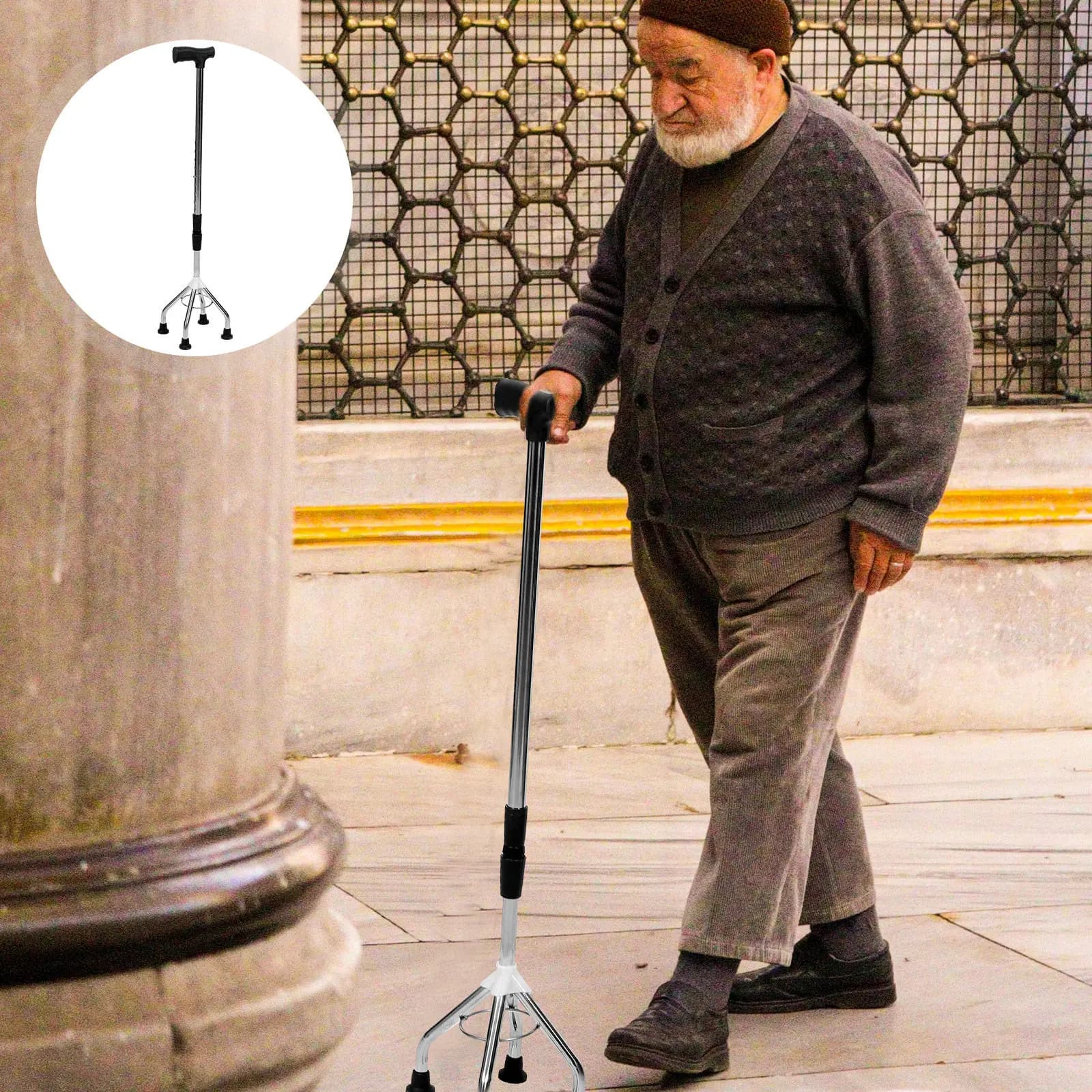Adjustable Detachable Elderly Walking Stick Lightweight Trekking Pole Anti-Slip Hiking Cane Strong Grip Outdoor Walking Aid