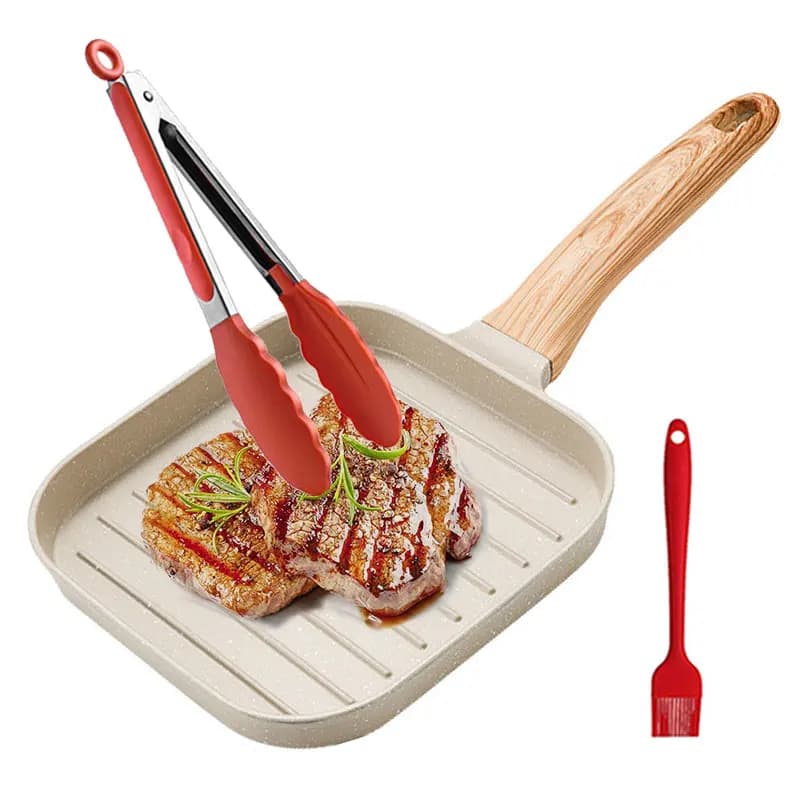 Padella antiaderente per tutti i fornelli Padella quadrata per bistecche da 19 cm/7,5 pollici per cucinare al coperto e padella per bistecche all'aperto