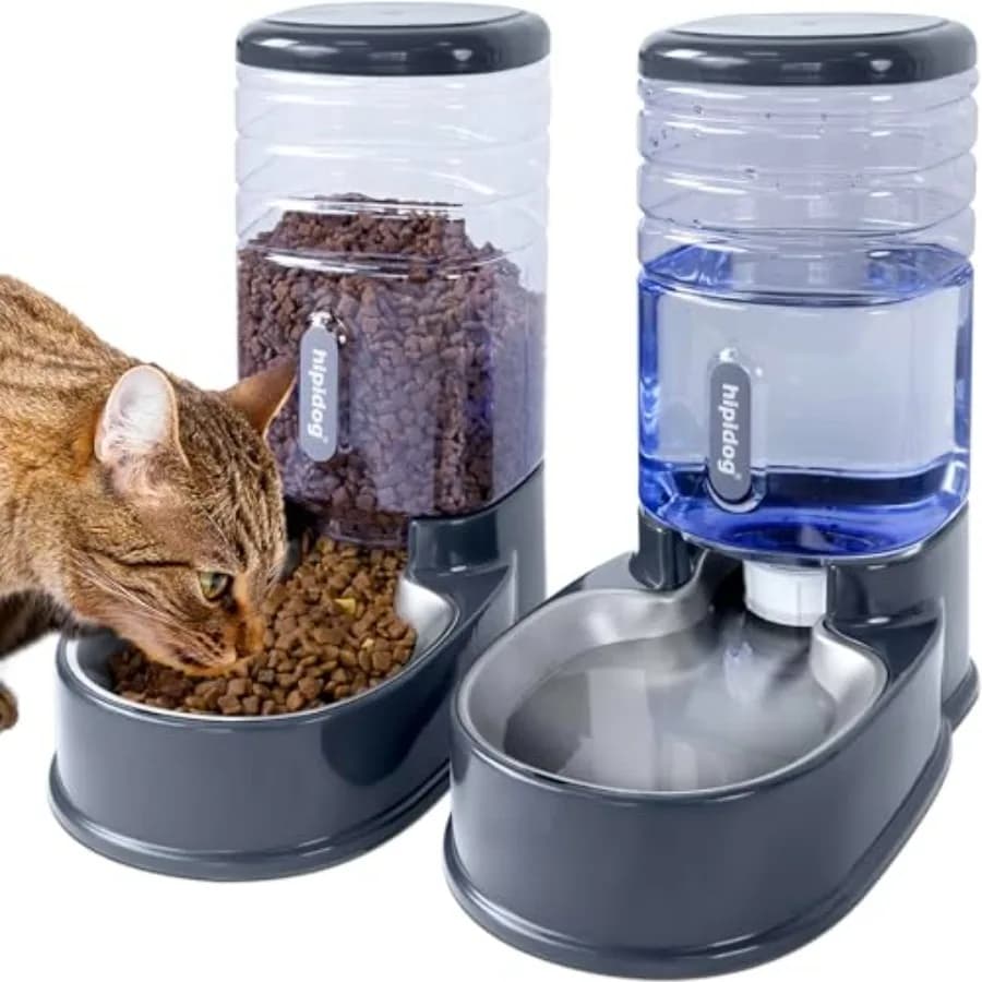 Stainless Steel Automatic Pet Feeder for SmallandMedium Pets Automatic Food Feeder and Waterer Stainless Steel Bowls Set 3.8 L,