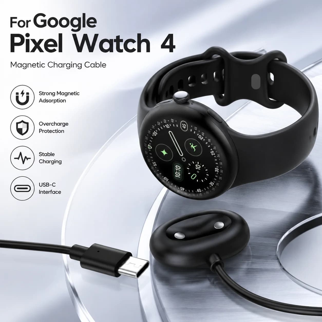 Smartwatch Dock Charger Adapter USB Charging Cable Power Charge Wire for Google Pixel Watch 4 45mm 41mm Smart Watch4 Accessories