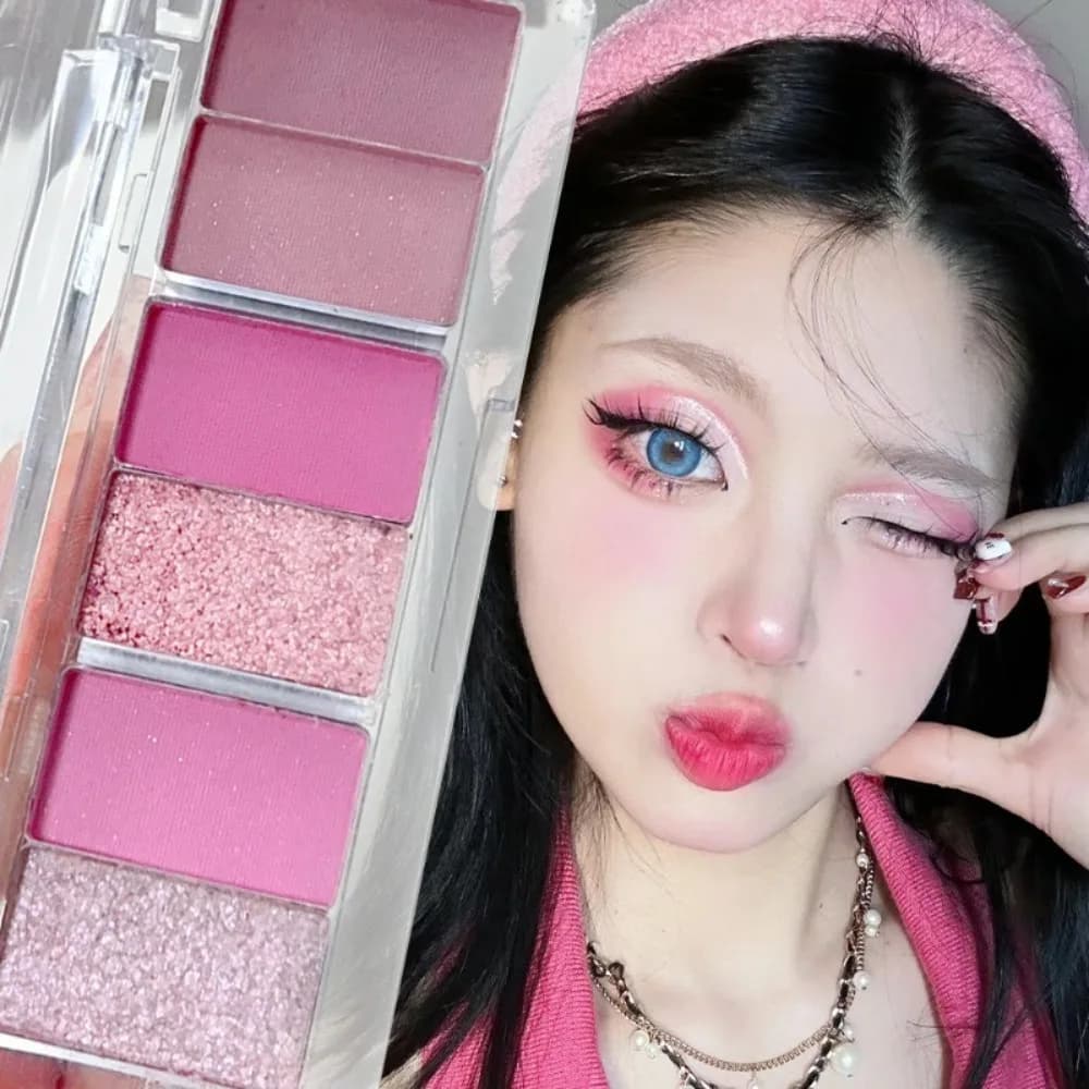 Natural 6-Color Pink Eyeshadow Palette Shimmer Highly Pigmented Eyeshadow Tray Pearly Matte Glitter Lasting Eyes Makeup Tools