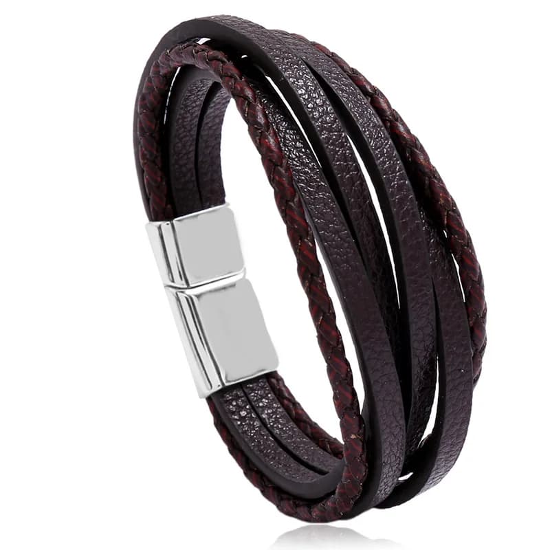 Bracciale in pelle intrecciata a mano di moda di lusso Braccialetti da uomo multistrato Fibbia magnetica in acciaio inossidabile Regalo di gioielli per feste
