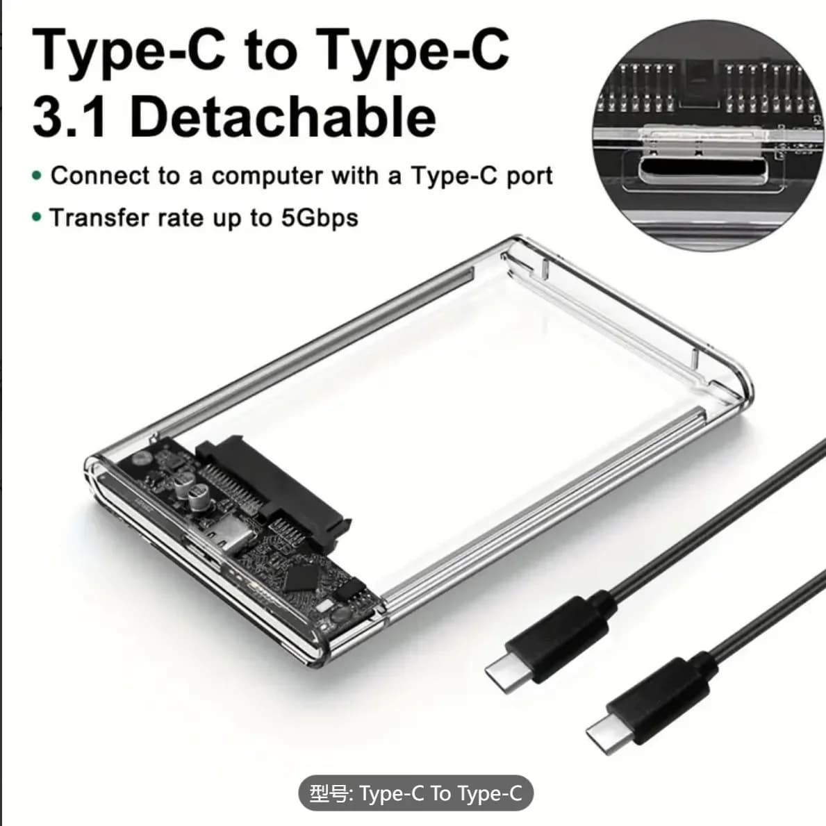 Nuova custodia per disco rigido portatile trasparente per lettore esterno SATA HDD/SSD USB 3.0 da 2,5 pollici per desktop e laptop