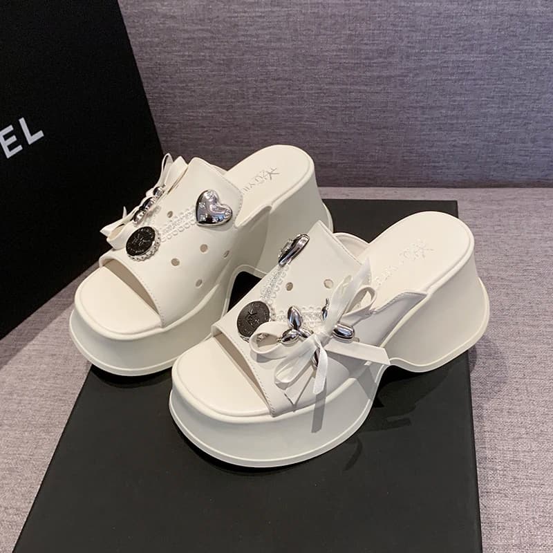 Sandali con Plateau e Fiocco per Donne, Comodi e Morbidi, Punta Aperta, Sandalias De Mujer alla Moda, Scarpe da Donna con Tacco Spesso