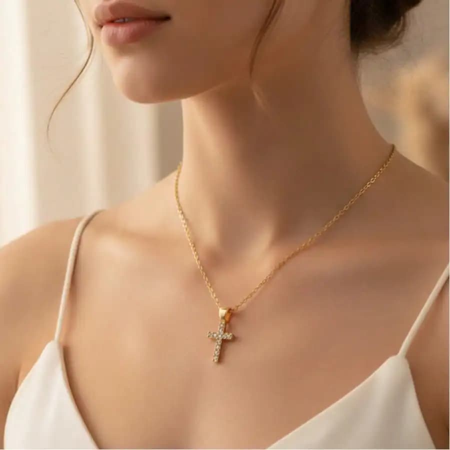 Valentine's Day Gift Cross Pendant Necklace for Women Copper Alloy Gold Silver Color Zirconia Dainty Romantic Jewelry for Party