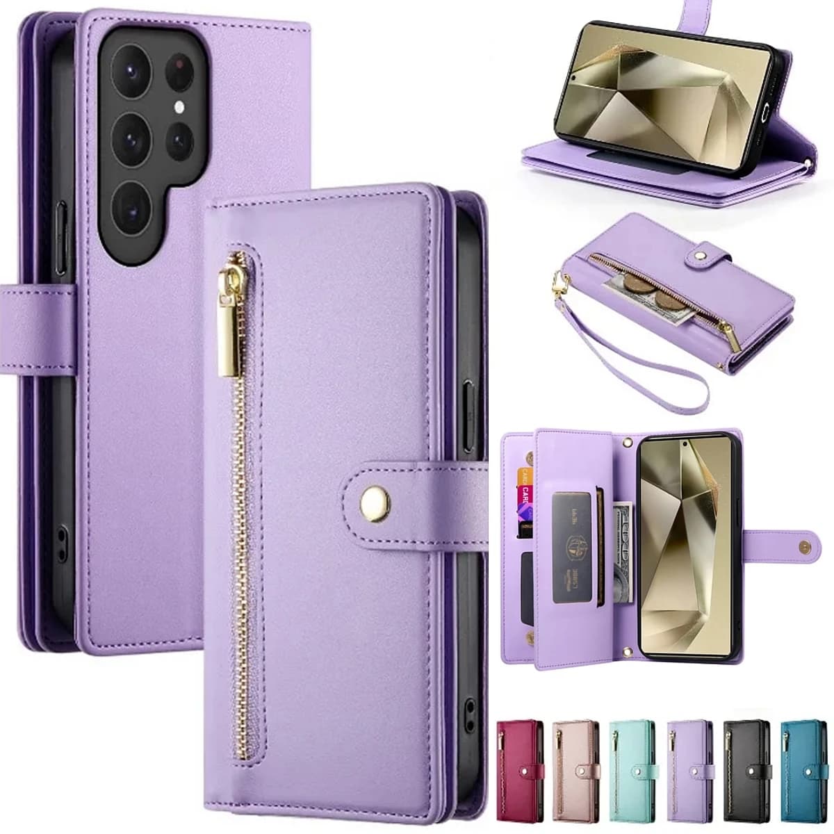 Hinge Phone Case for Samsung Galaxy S26 S25 Ultra S24 S23 FE S22 S21 Plus Edge A17 A37 A57 Wallet Case with Card Holder
