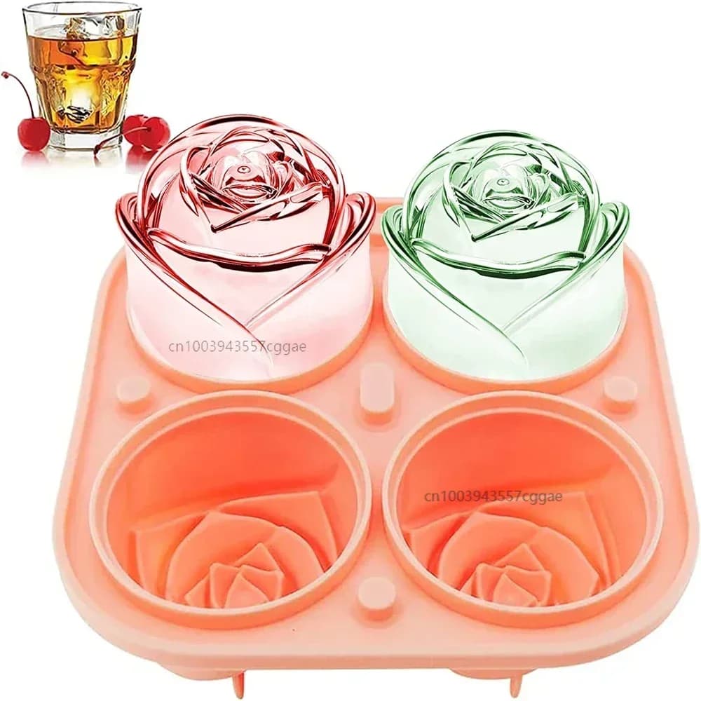Stampi per cubetti di ghiaccio 3D grandi da 2,15 pollici, stampi per ghiaccio a forma di rosa, 4 stampi giganti in silicone a forma di fiore per cocktail, succhi, whisky, congelatore