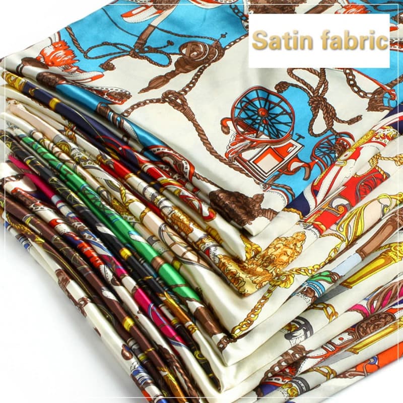 Printed Satin Fabric Classic Chain Printed for Clothing Handmade Gift Packaging Fabrics Scarves Scarf Diy Sew Cloth Per Meter