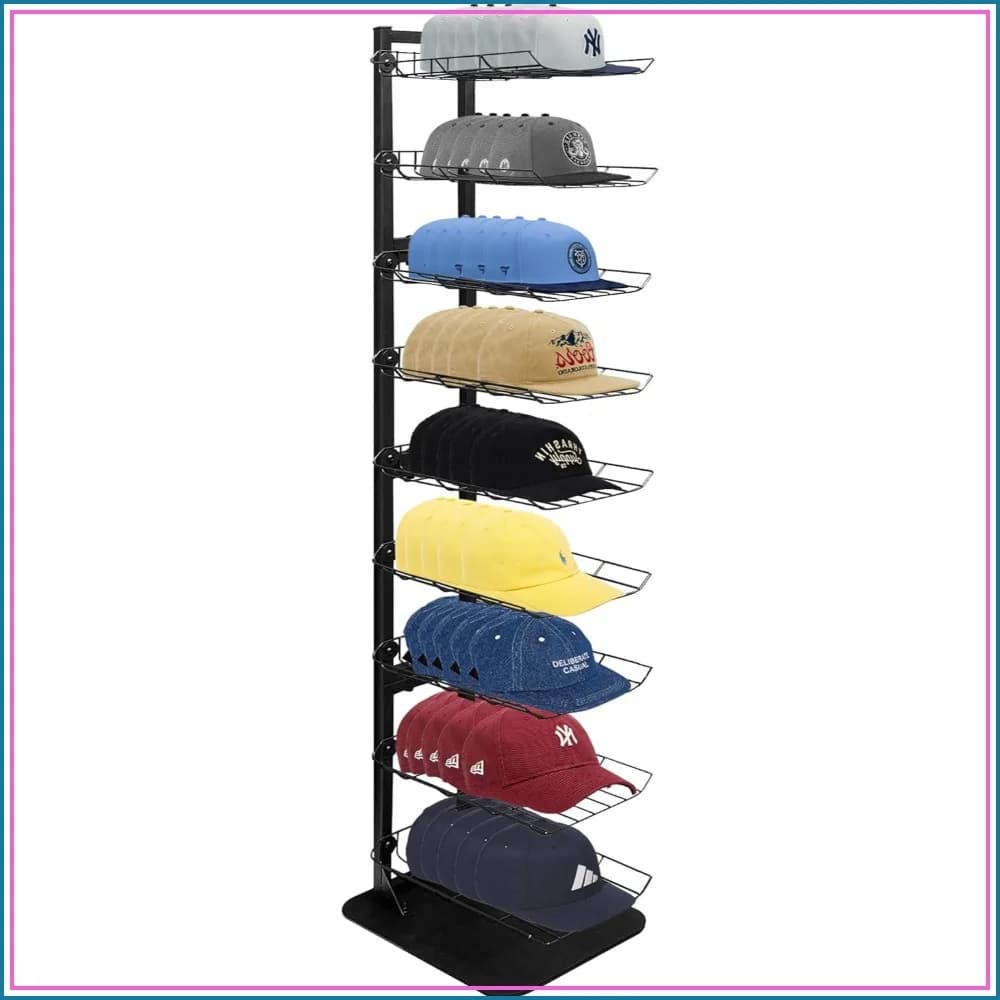 Hat Display 9 Tier, Hat Rack Stand Up to 70 Caps, Metal Hat Stands for Multiple Hats, Commercial Retail Hats Display, Black