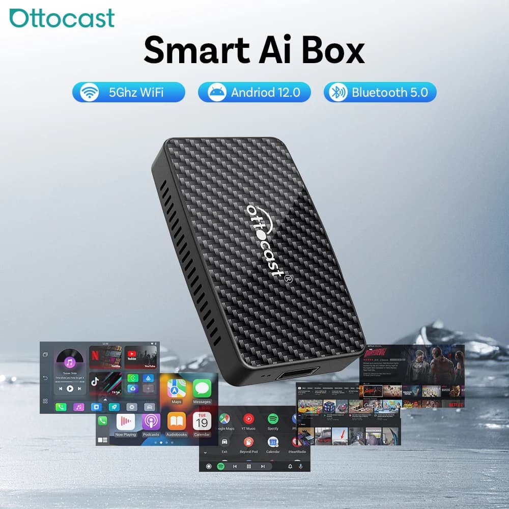 OTTOCAST Play2 Video Pro Carplay Ai Box Wireless Android Auto Adapter Built in Youtube Netflix For VW Benz Ford 99% of Cars