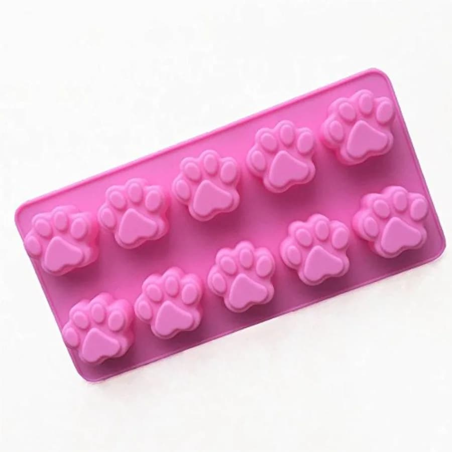 Silicone Ice Tray Mini Animal Dog Cat Paw Print Cupcake Muffin Baking Cup Mold, Ice Cube Chocolate Soap Candle Tray Pink