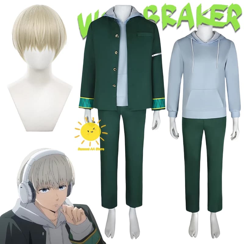 Anime Kaji Ren Cosplay Wind Breaker Costumi Cosplay Kaji Ren Cappotto uniforme Parrucca con cappuccio Festa di carnevale di Halloween Cos per uomini adulti