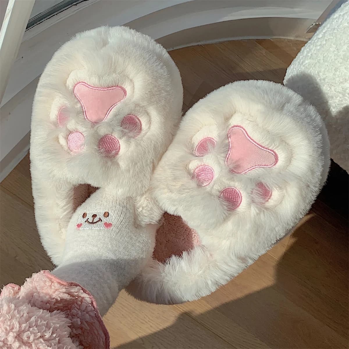 Pantofole in cotone con zampa di orso, da donna, invernali, da casa, antiscivolo, con fondo spesso, calde, soffici, con tallone coperto, per il post-parto