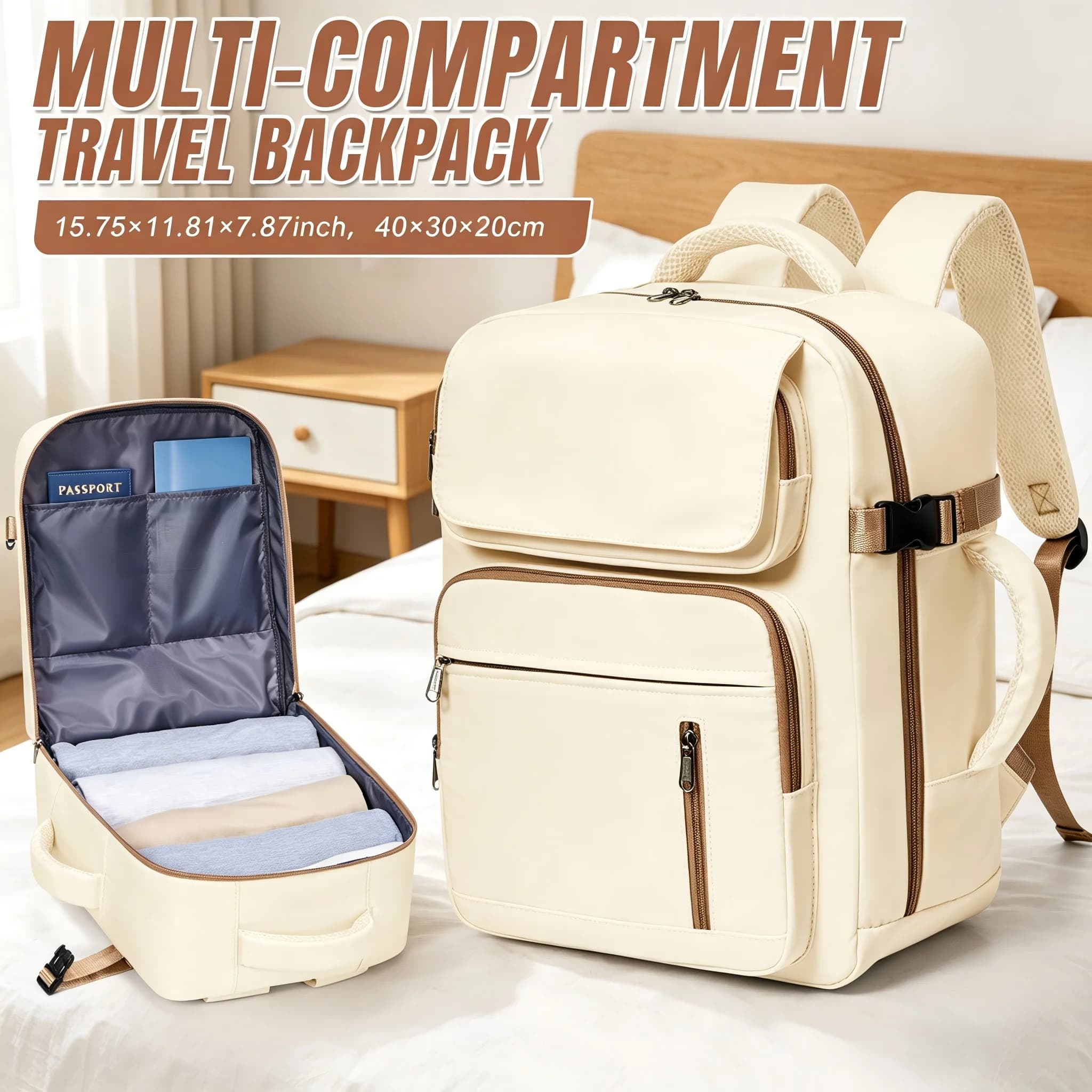 Zaino da Viaggio 40x30x20 per Cabina Aerea, Bagaglio a Mano Ryanair, Borsa da Viaggio Donna, Zaino da Cabina per Laptop