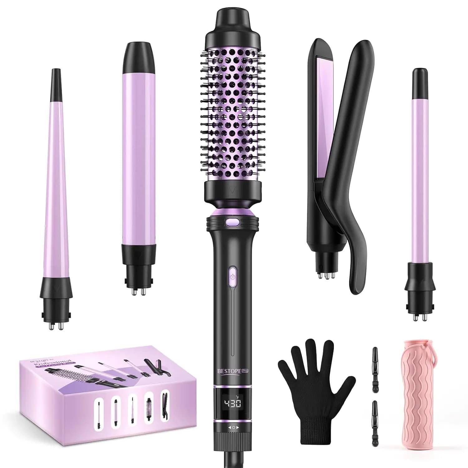 Hair styling kit 5 in 1: hair curling, hair plate, thermal brush with 13 temperature settings and accessories