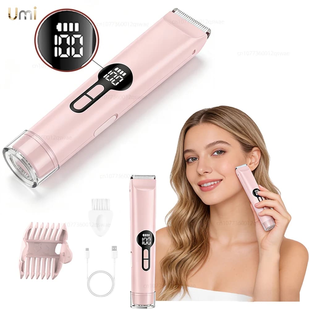Rasoio Elettrico per Donne, Trimmer per Zona Bikini, Depilatore Corpo con Testina Sostituibile per Ascelle, Gambe e Braccia, Rasoio Elettrico a Doppia Testina