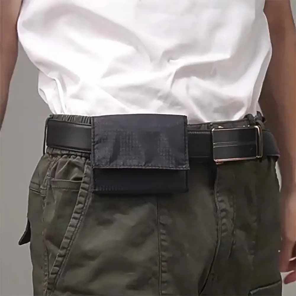 Black Slim Belt Wallet Zero Bulk Anti Theft Belt Clip Mini Belt Wallet Hook and Loop Closure Hidden Compartment