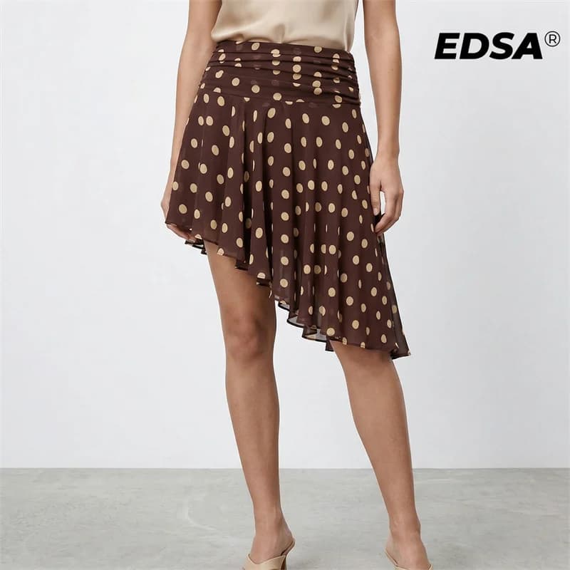 EDSA Gonna midi da donna a pois con orlo asimmetrico, gonna lunga plissettata con cerniera laterale, primavera estate, per feste e uso quotidiano