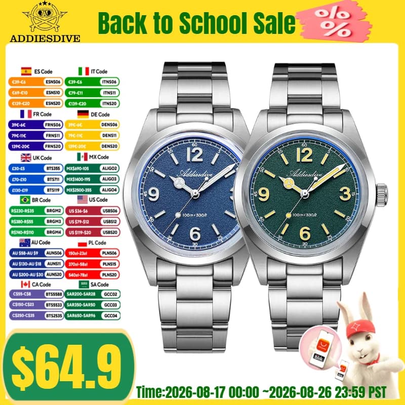 ADDIESDIVE reloj hombre 36mm Men's Watch AD2518 10Bar Diver Bubble Glass Mirror 316L Relógios Masculine Quartz Watches