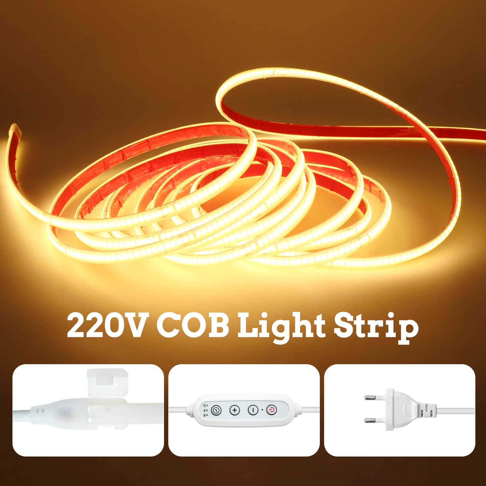 Dimmable COB LED Strip IP65 Waterproof Flexible Ribbon Tape 220V 240Leds/m Timing FOB LED Lights Warm Natural Cool White