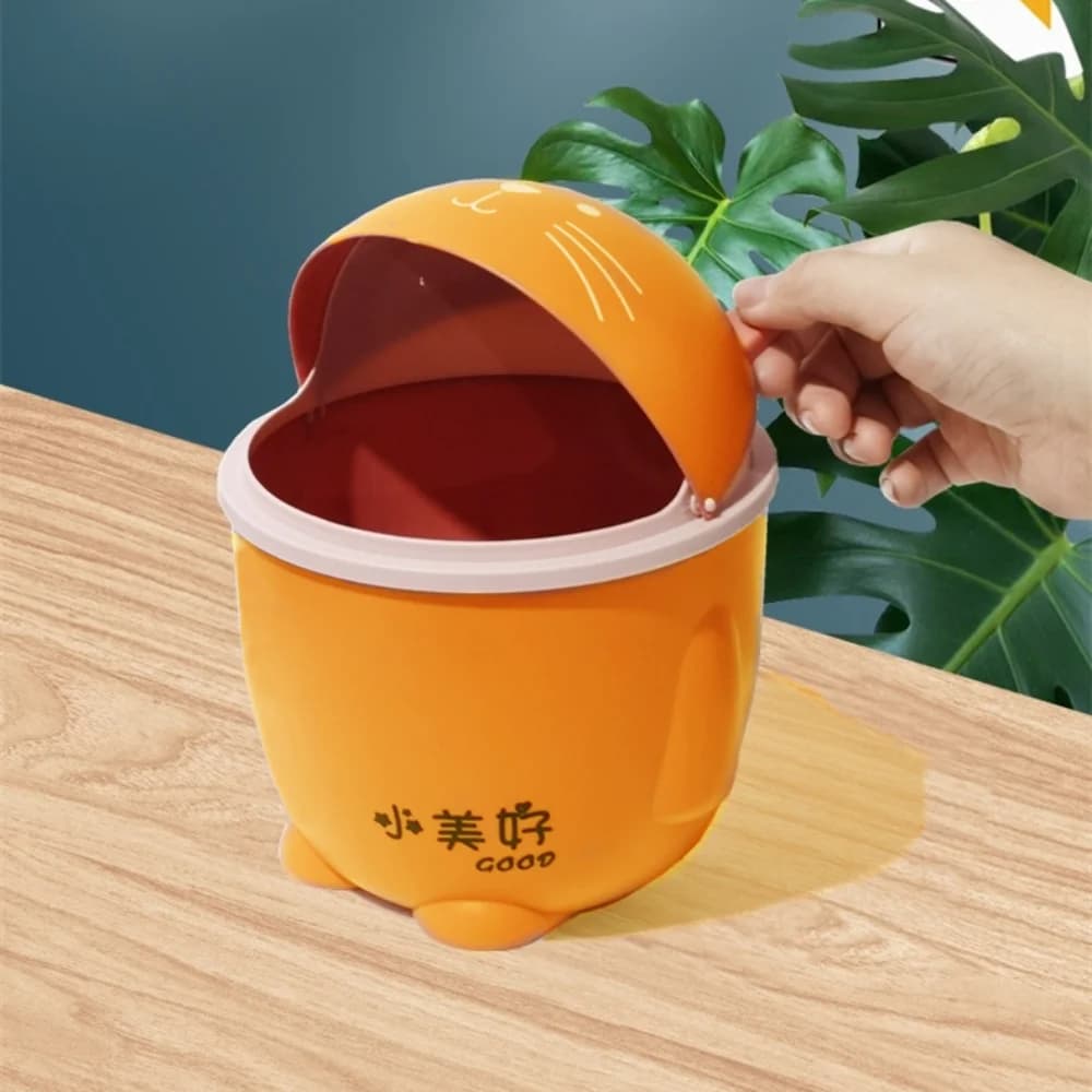 Cestino per Carta in Plastica a Forma di Gatto Cartoon, Mini Contenitore Portatile da Scrivania, Kawaii Bidone per Rifiuti, Contenitore per Soggiorno