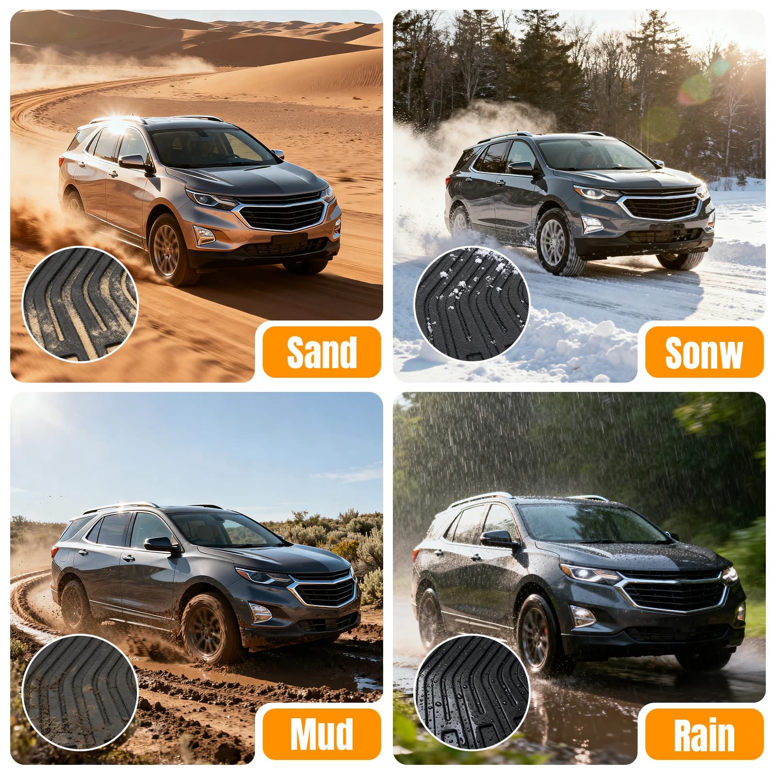 Set of Car Car Mats and TPE Baggage Cover for All Seasons for Chevrolet Equinox 2018-2024