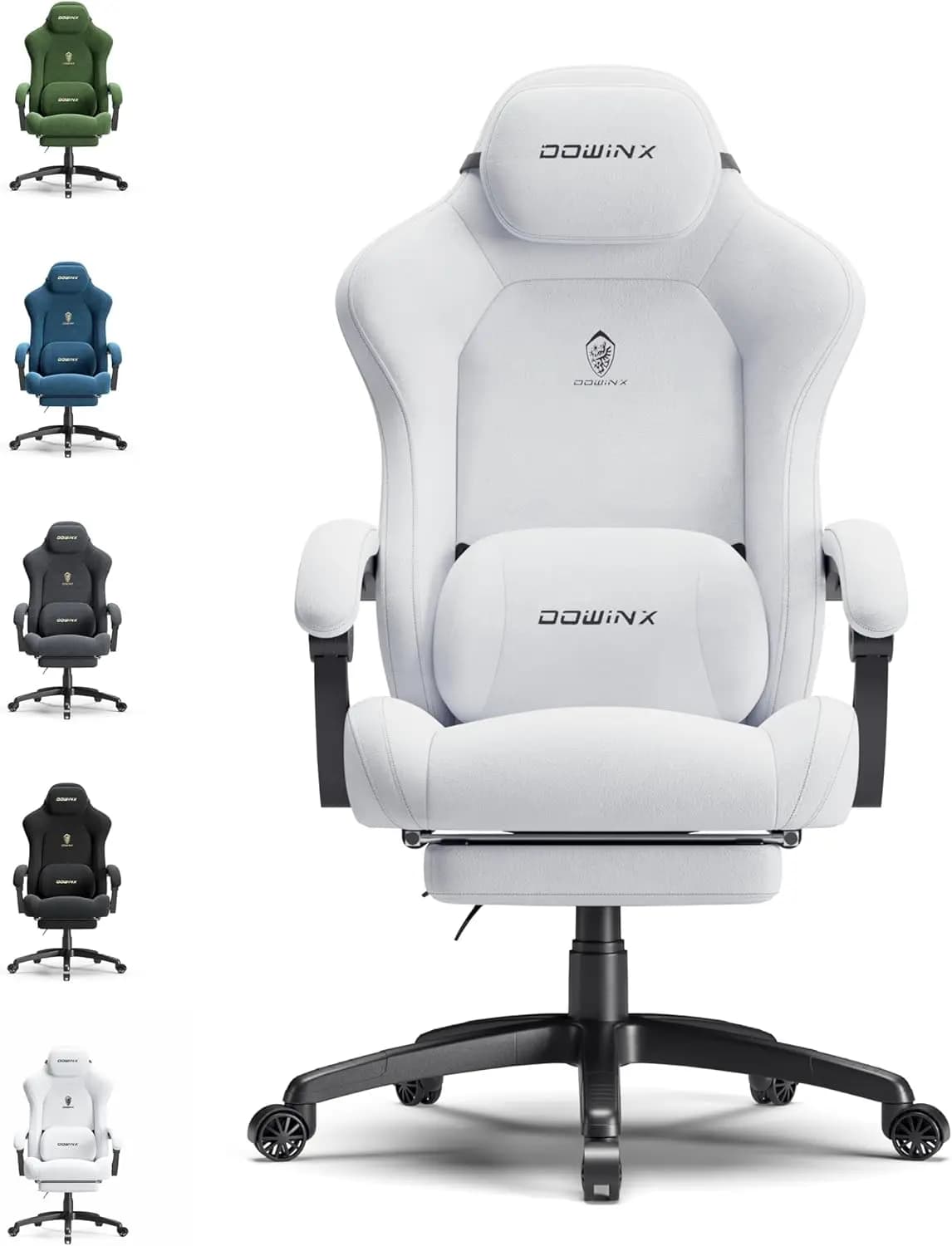 Sedia da Gaming per Persone Alte e Robuste, Tessuto Scamosciato con Cuscino a Molle Insacchettate, Schienale Ergonomico Alto con Poggiapiedi, 440LBS, Bianca