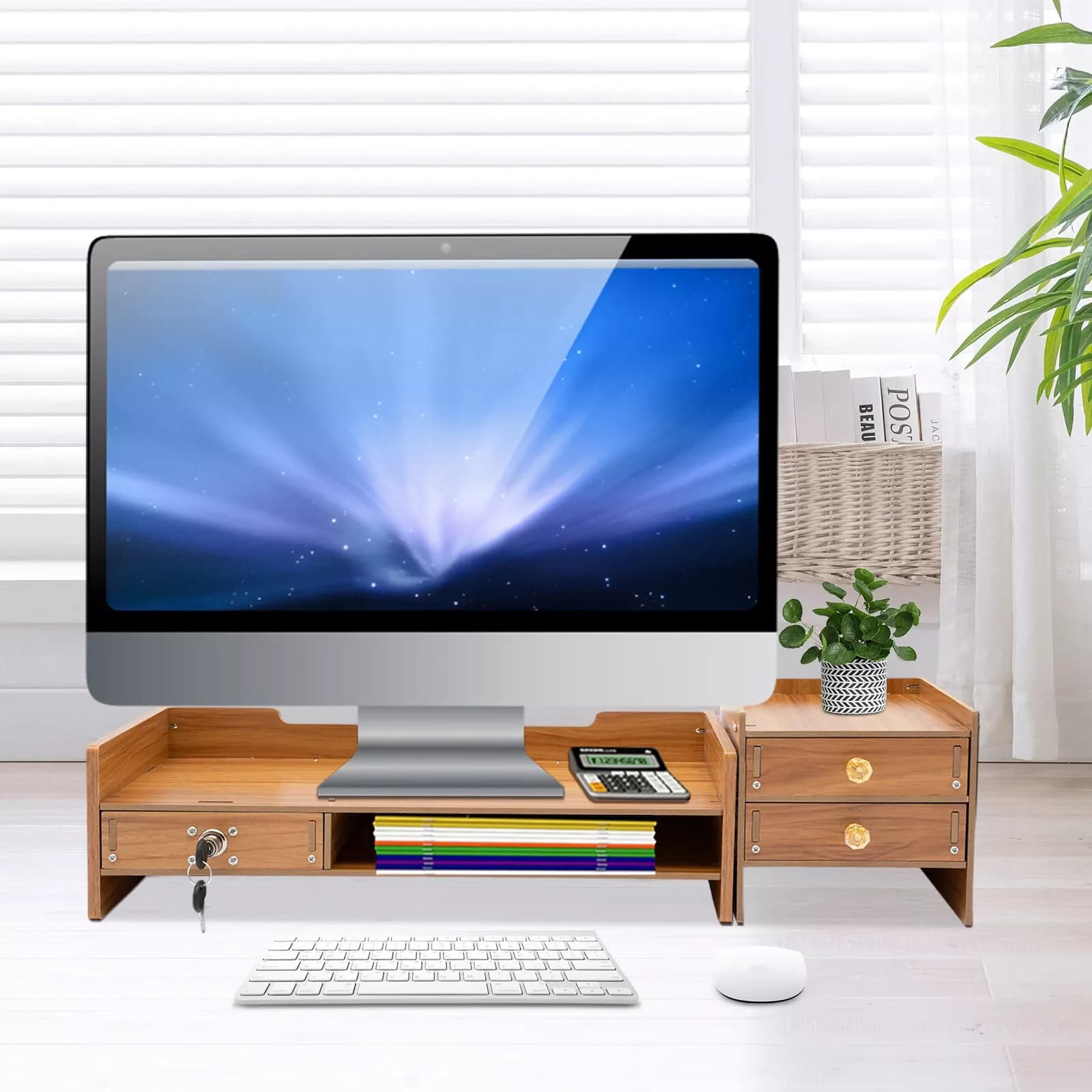 PC Computer Desktop Monitor Stand Laptop TV Display Screen Riser Shelf in legno