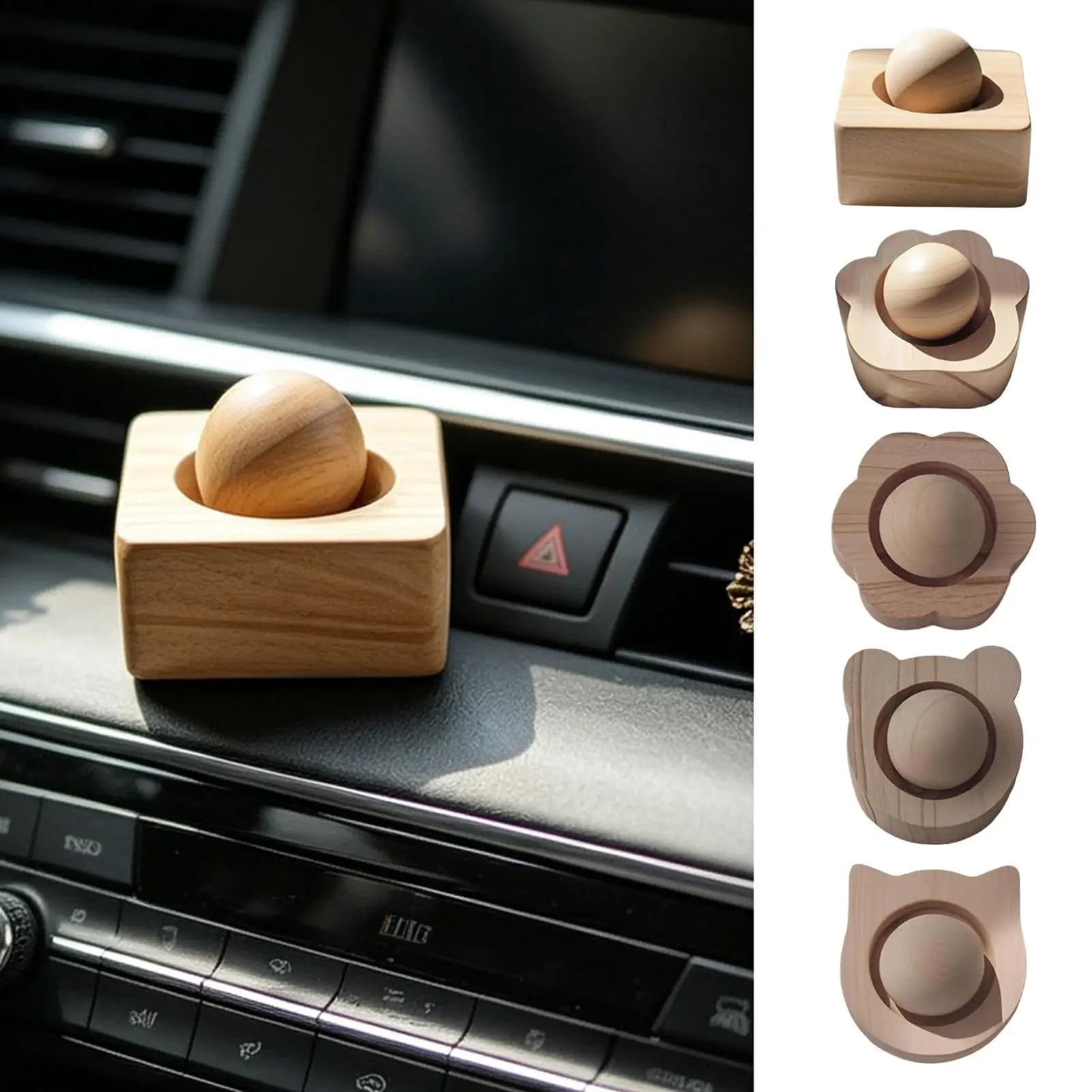 Diffusore di Oli Essenziali in Legno per Auto, Set di Diffusori Rotondi per Aromaterapia, per Casa e Ufficio, con Sfera Profumata