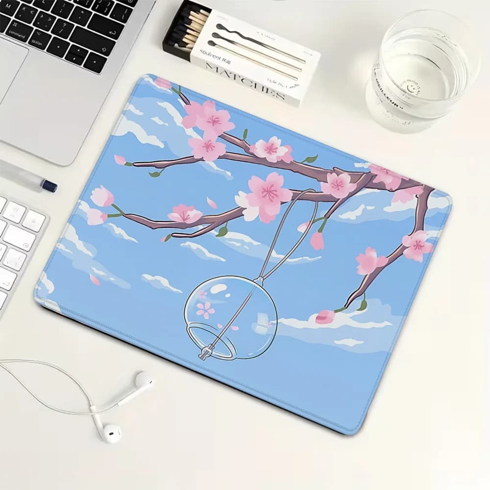 Tappetino per mouse piccolo Cherry Blossom Wind Chime, tappetino per mouse da gioco in gomma, tappetino per tastiera meccanica, accessori per giochi per PC, tappetino per scrivania del computer