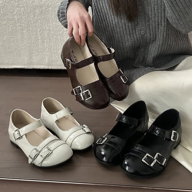 Retro Fashion round Buckle Sweet Cool Ballet Mary Jane Bean Shoes Women's Autumn New Style Korean Version Casual Loafers