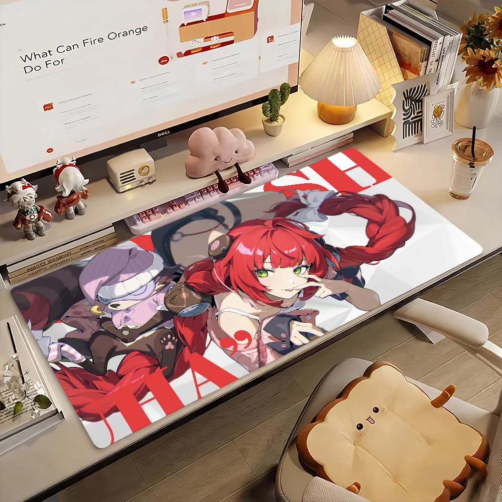 Tappetino per mouse da gaming, grande tappetino da scrivania, antiscivolo, bordi cuciti, elegante stampa anime rossa, tappetino esteso per tastiera per gamer e ufficio
