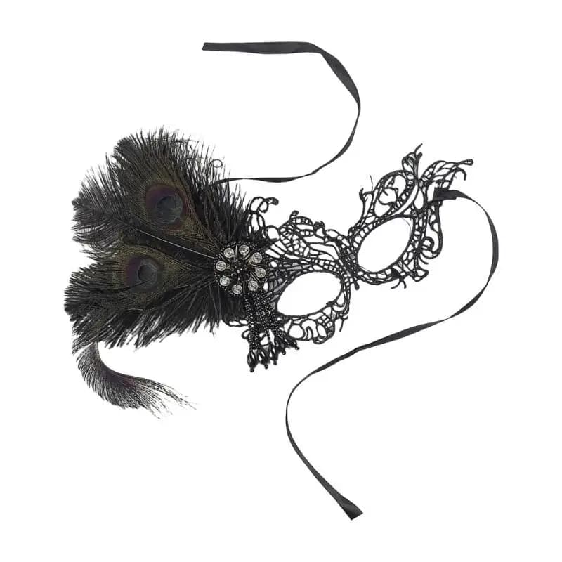 39bd Elegant lace face mask with and feathers for accessory in costume Halloween Party