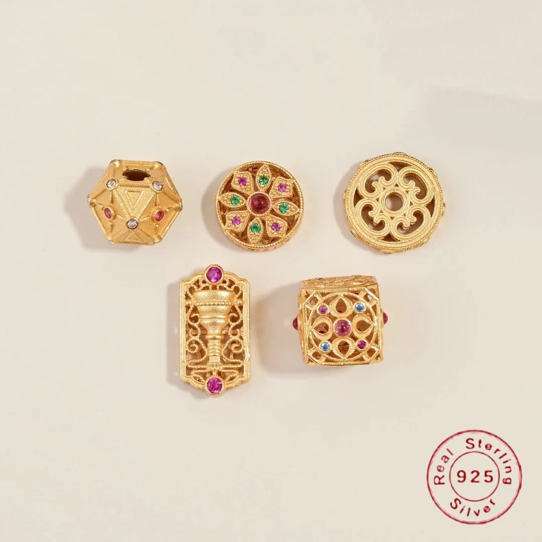 S925 Sterling Silver Vintage Multi-Style Filigree Openwork Spacer Beads, DIY Bracelet Necklace Jewelry Making Accessories SZ238