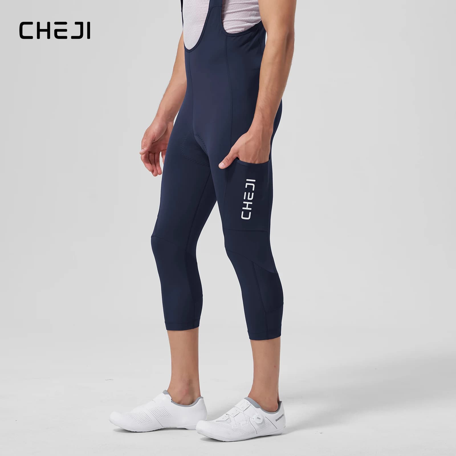 Cheji Men's 3/4 Length Cycling Bib Shorts Quick-Drying Breathable High-Quality Comfortable Fit for Bikers