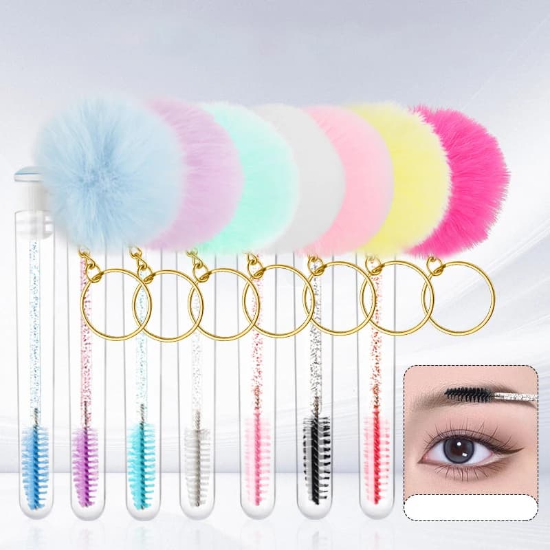 Eyelash Brush Tube with Pompon Makeup Brush for Eyelash Extension Eyelashes Anti-dust Eyebrows