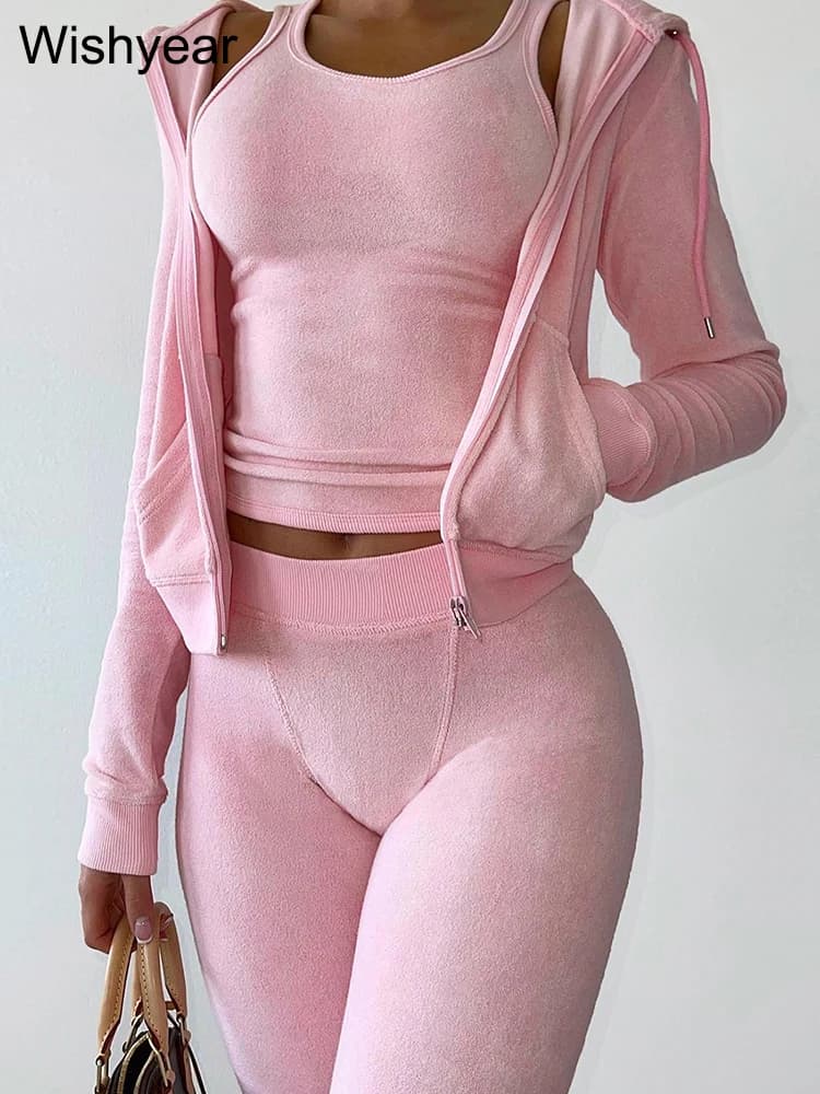 Tuta 3 pezzi Pantaloni Set Abbigliamento donna Gilet di velluto + Felpe con cappuccio Giacche + Pantaloni sportivi Completo Autunno Inverno Tute Nuovo