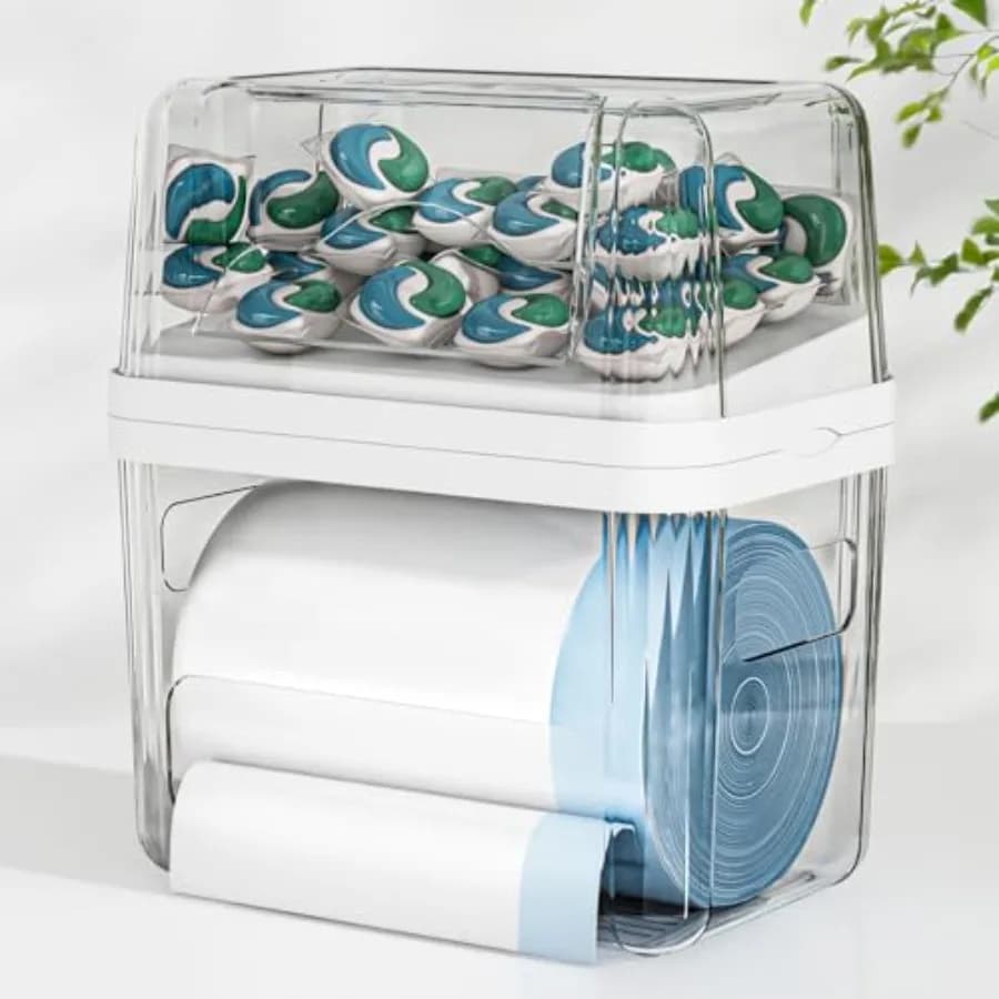Dispenser 2-in-1 for Sacchetti della Spazzatura e Contenitore per Capsule di Detersivo, Organizer di Cucina con Coperchi Removable
