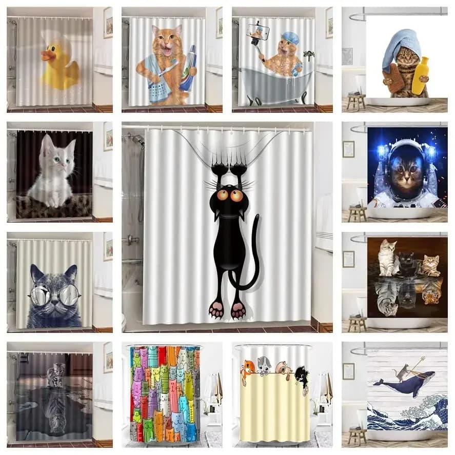 Divertenti tende da doccia tenda da bagno con ganci Decor impermeabile simpatico gatto dinosauro bagno tessuto in poliestere 3D Cortinas De Ducha