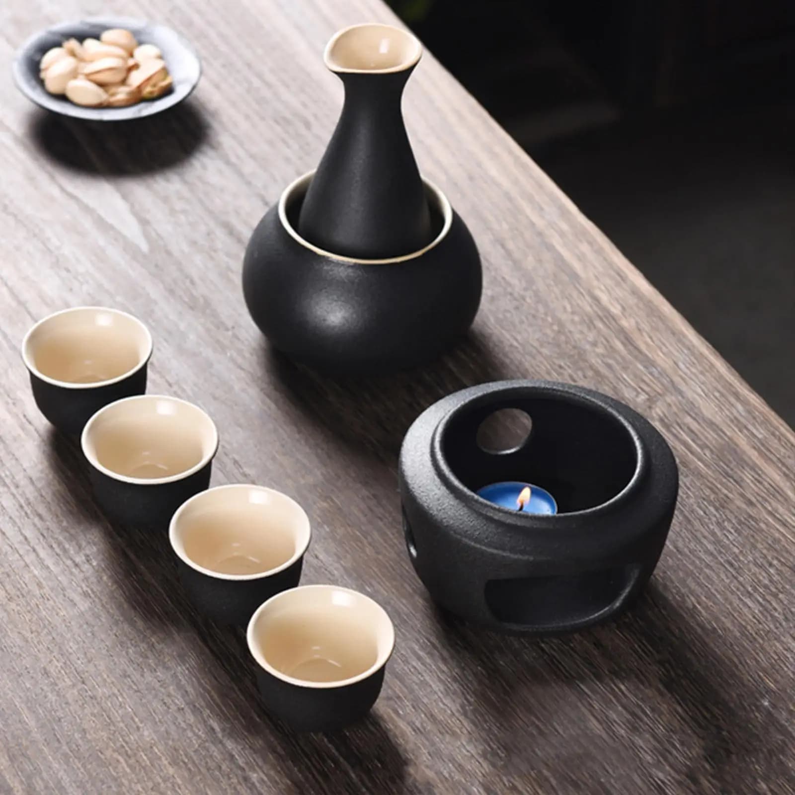 Set da Sake in Ceramica con Scaldatore, Tradizionale, 4 Tazze, Bottiglia per Sake, Porcellana per Tea Party, Casa