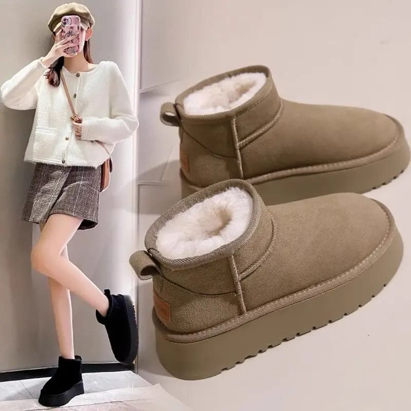 Thick Bottom Snow Boots Women's New Fashion Fleece Lined Warm Anti-slip Short Tube Snow Shoes Cotton Shoes Stylish