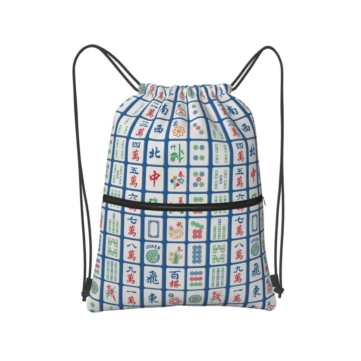 Tessere Mahjong su zaini blu, borse multifunzione con coulisse, borse per scarpe, borse per libri per uomo, donna, studenti