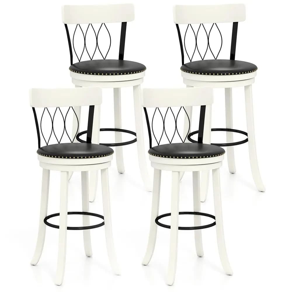 Set di 4 sgabelli da bar, sgabelli girevoli con altezza seduta di 30 pollici, schienale ergonomico, cuscino morbido e poggiapiedi, in legno di gomma.