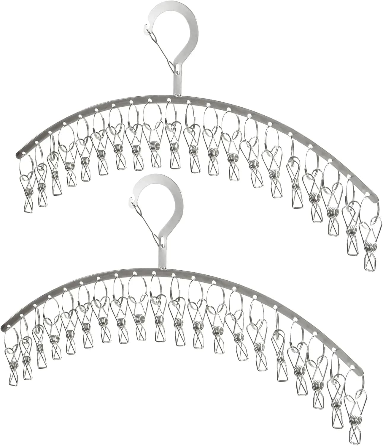 Set di 2 Stendibiancheria in Acciaio Inox con 20 Clip, Appendiabiti Antivento per Calzini, Asciugamani, Reggiseni, Vestiti per Bambini, Biancheria Intima