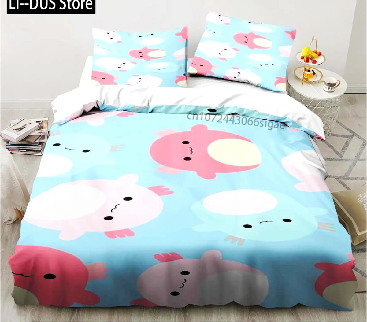 Simpatico Kawaii Axolotl Art Natale Navidad Regalo King Twin Double Bambino Set di biancheria da letto personalizzato Copripiumino con federa 3 pezzi