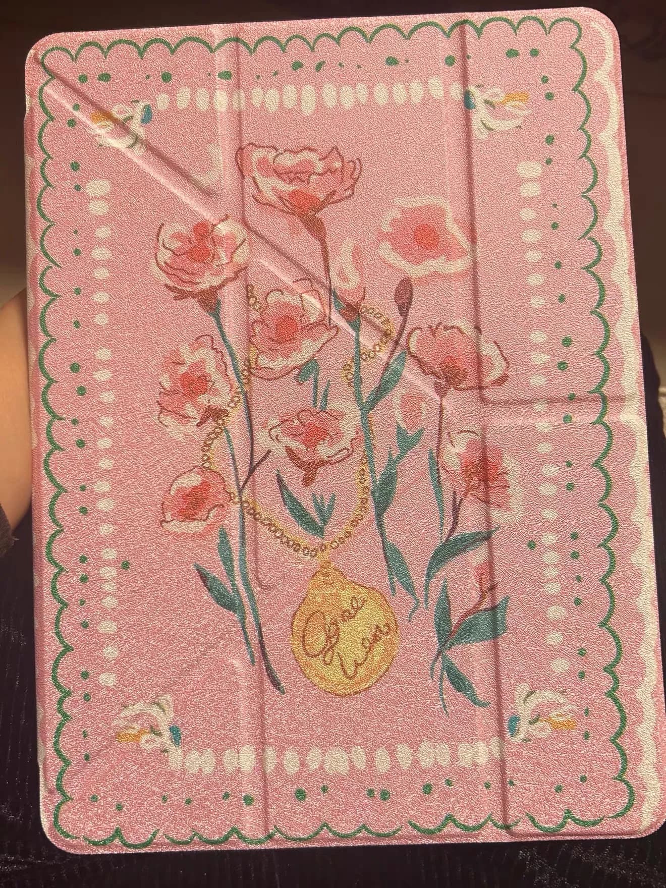 Custodia per tablet con motivo a rose dipinta a mano, adatta per iPad, cover protettiva magnetica a tre pieghe Y+