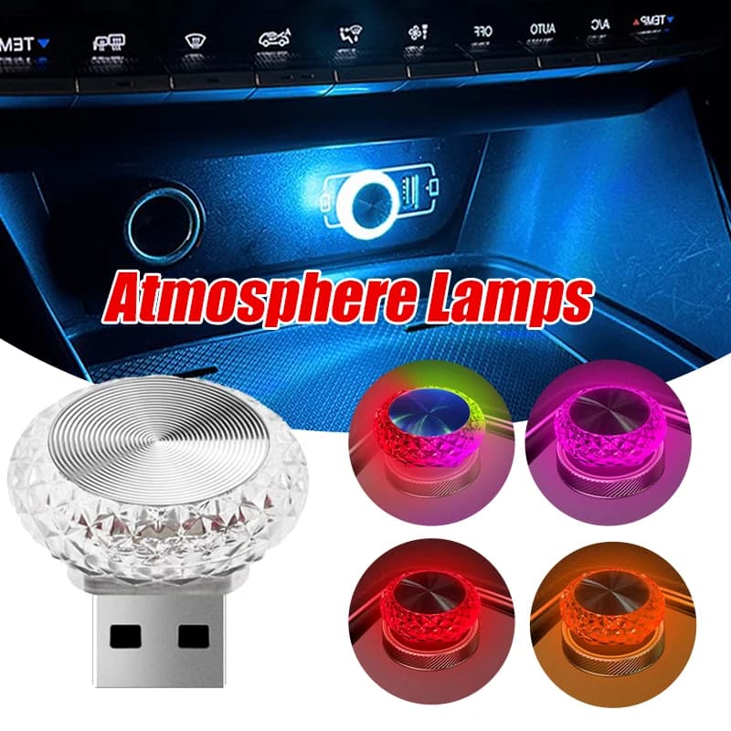 Luce Ambientale USB Portatile per Auto, Mini Lampada LED Decorativa, Illuminazione Interna per Auto e Computer, Plug and Play