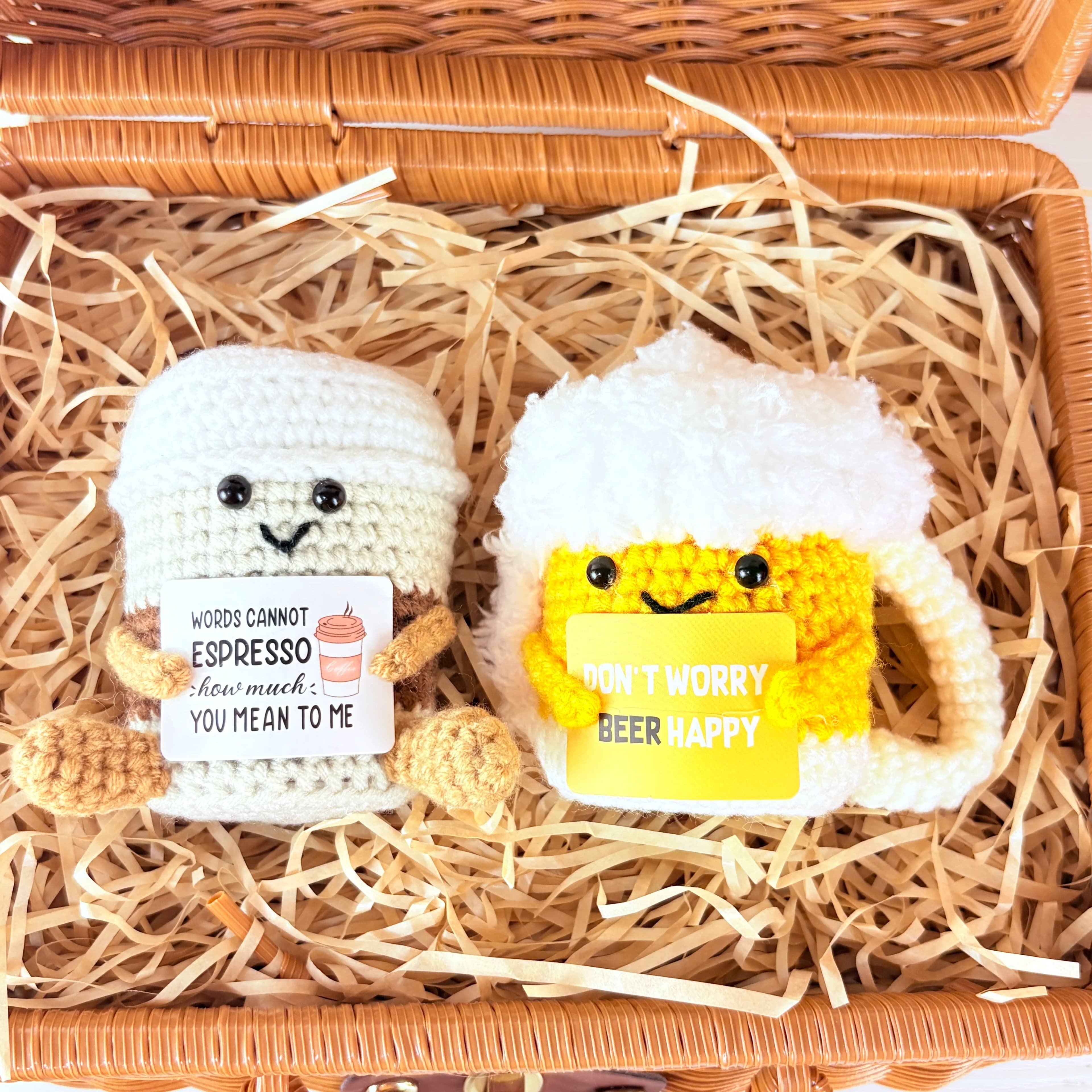 Crochet Emotional Support Crochet New Knitted Positive Animal Potatoes Beer Coffee Cups Funny Gifts for Friend Table Decoration